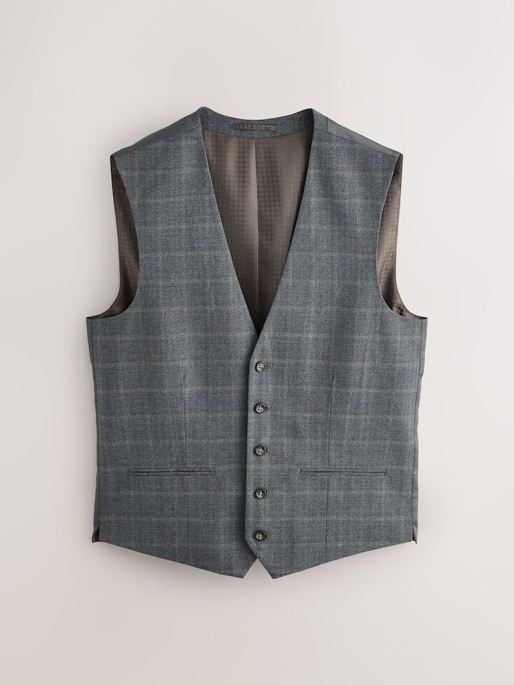 Grey Tailored Fit Check Flannel Suit Waistcoat - Image 9 of 9
