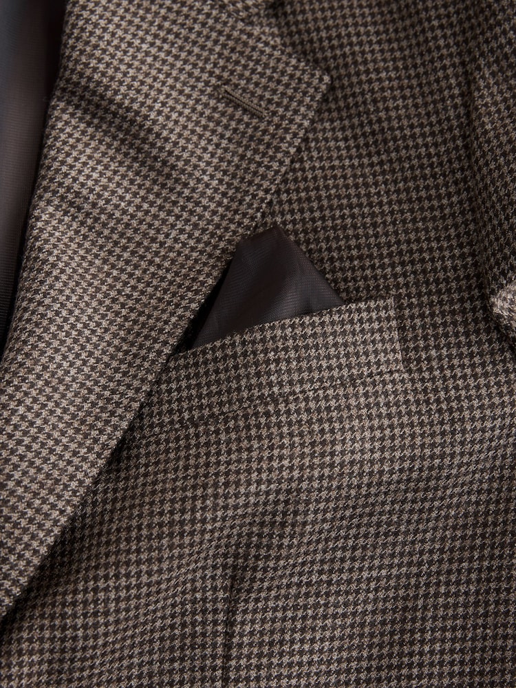 Brown Tailored Fit Wool Blend Puppy Tooth Texture Suit Jacket - Image 15 of 15