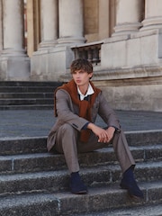 Brown Tailored Fit Wool Blend Puppy Tooth Texture Suit Jacket - Image 5 of 15