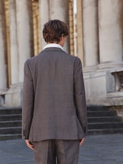 Brown Tailored Fit Wool Blend Puppy Tooth Texture Suit Jacket - Image 6 of 15