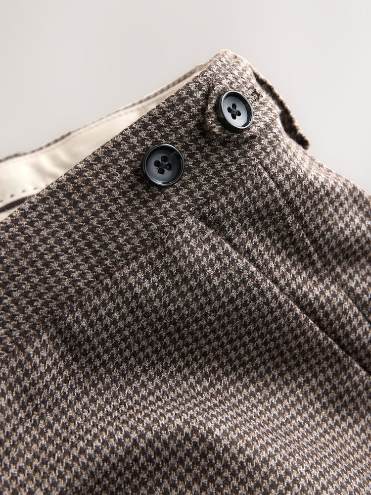 Brown Tailored Fit Wool Blend Puppy Tooth Texture Suit Trousers - Image 12 of 12
