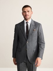 Charcoal Grey Regular Signature Marzotto Herringbone Suit Jacket - Image 1 of 8
