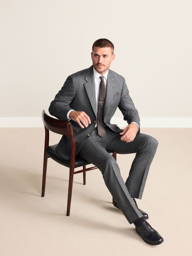 Charcoal Grey Regular Signature Marzotto Herringbone Suit Jacket - Image 2 of 8