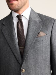 Charcoal Grey Regular Signature Marzotto Herringbone Suit Jacket - Image 4 of 8