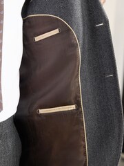 Charcoal Grey Regular Signature Marzotto Herringbone Suit Jacket - Image 7 of 8