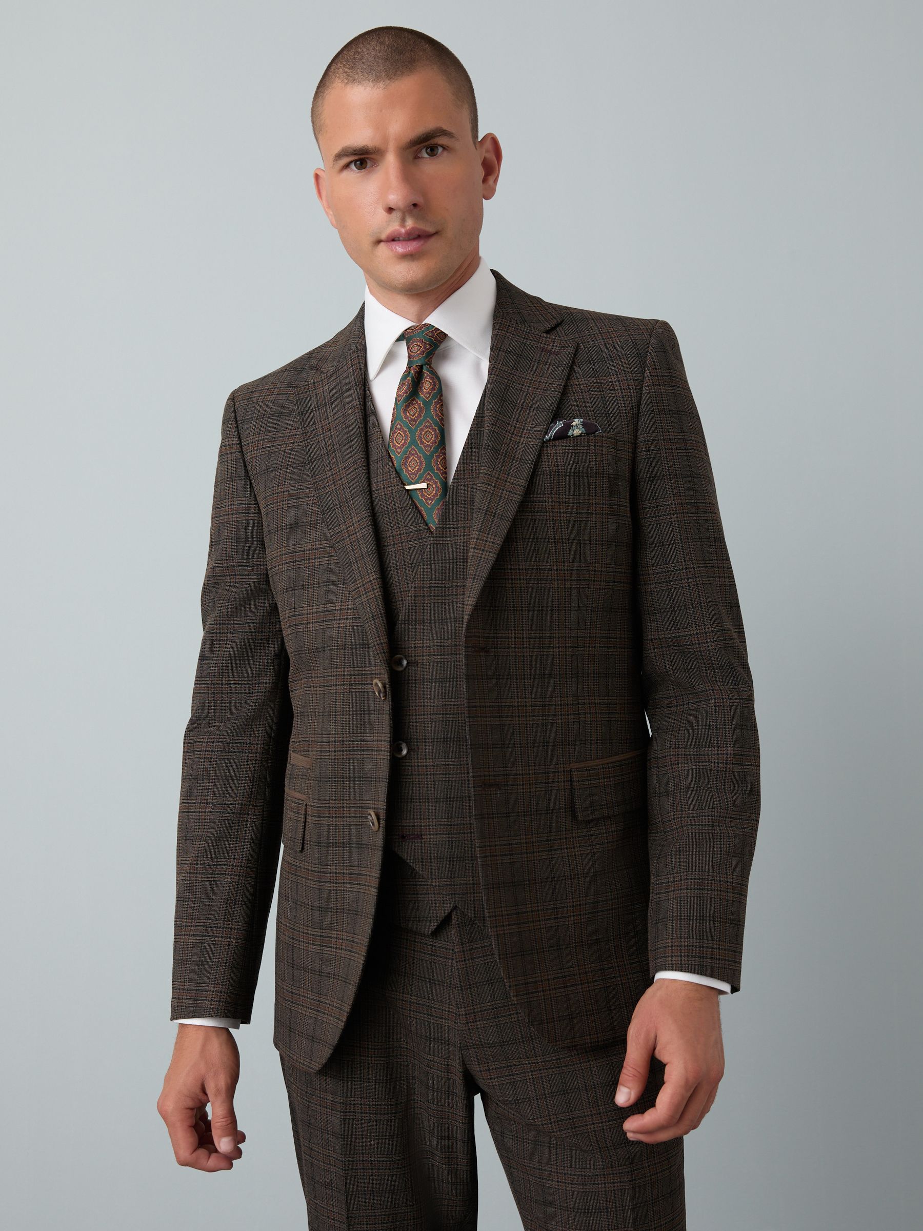 Buy Brown Slim Fit Trimmed Check Suit Jacket from Next Armenia