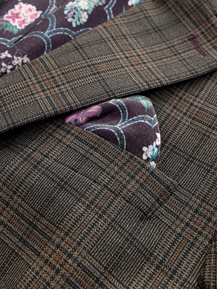 Brown Slim Fit Trimmed Check Suit Jacket - Image 12 of 12