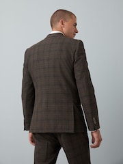 Brown Slim Fit Trimmed Check Suit Jacket - Image 3 of 12