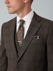 Brown Slim Fit Trimmed Check Suit Jacket - Image 5 of 12