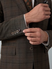 Brown Slim Fit Trimmed Check Suit Jacket - Image 6 of 12