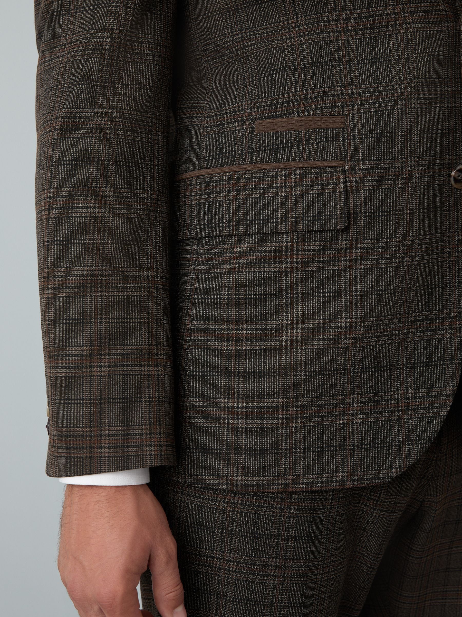 Buy Brown Slim Fit Trimmed Check Suit Jacket from Next Armenia