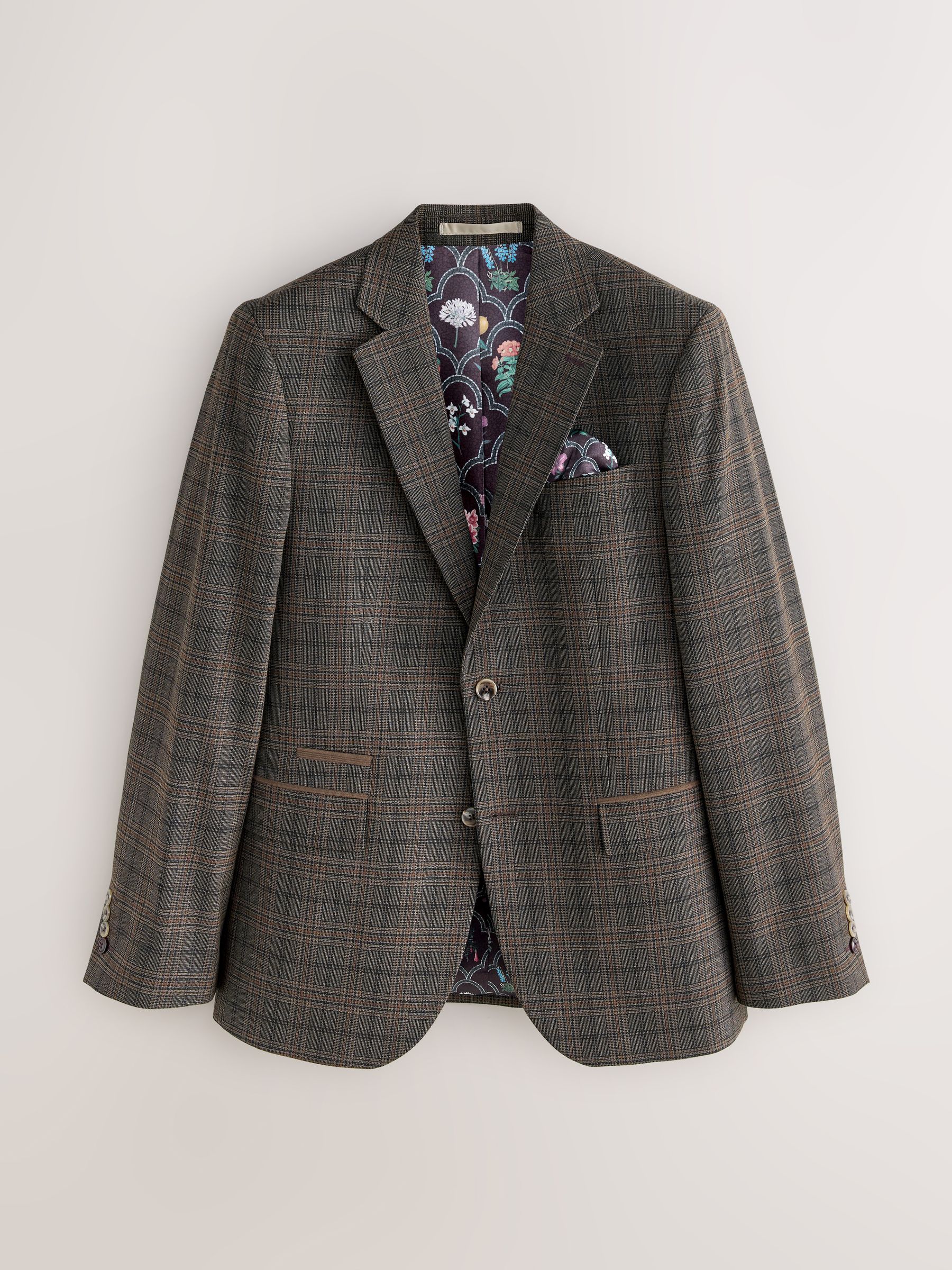 Buy Brown Slim Fit Trimmed Check Suit Jacket from Next Armenia