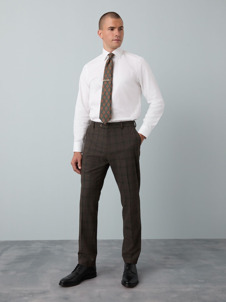 Brown Slim Fit Trimmed Check Suit Trousers - Image 2 of 12