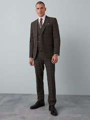 Brown Slim Fit Trimmed Check Suit Trousers - Image 6 of 12