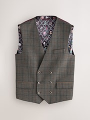 Brown Slim Fit Trimmed Check Suit Waistcoat - Image 6 of 9