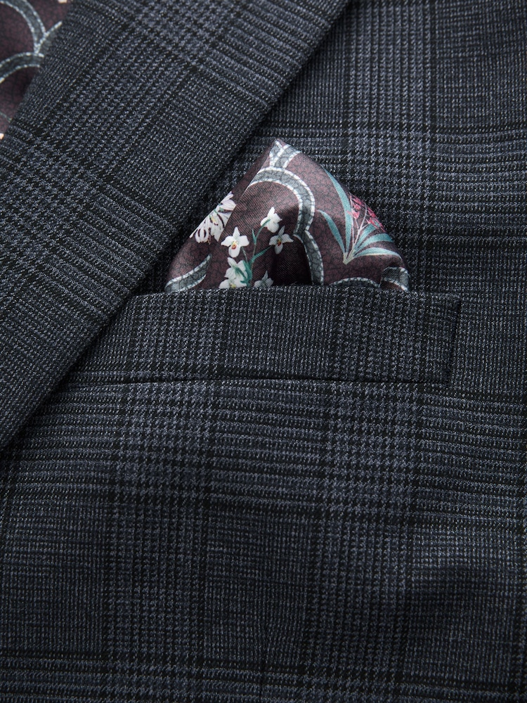 Blue Tailored Fit Trimmed Check Suit Jacket - Image 11 of 11