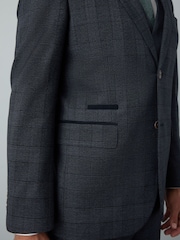 Blue Tailored Fit Trimmed Check Suit Jacket - Image 4 of 11