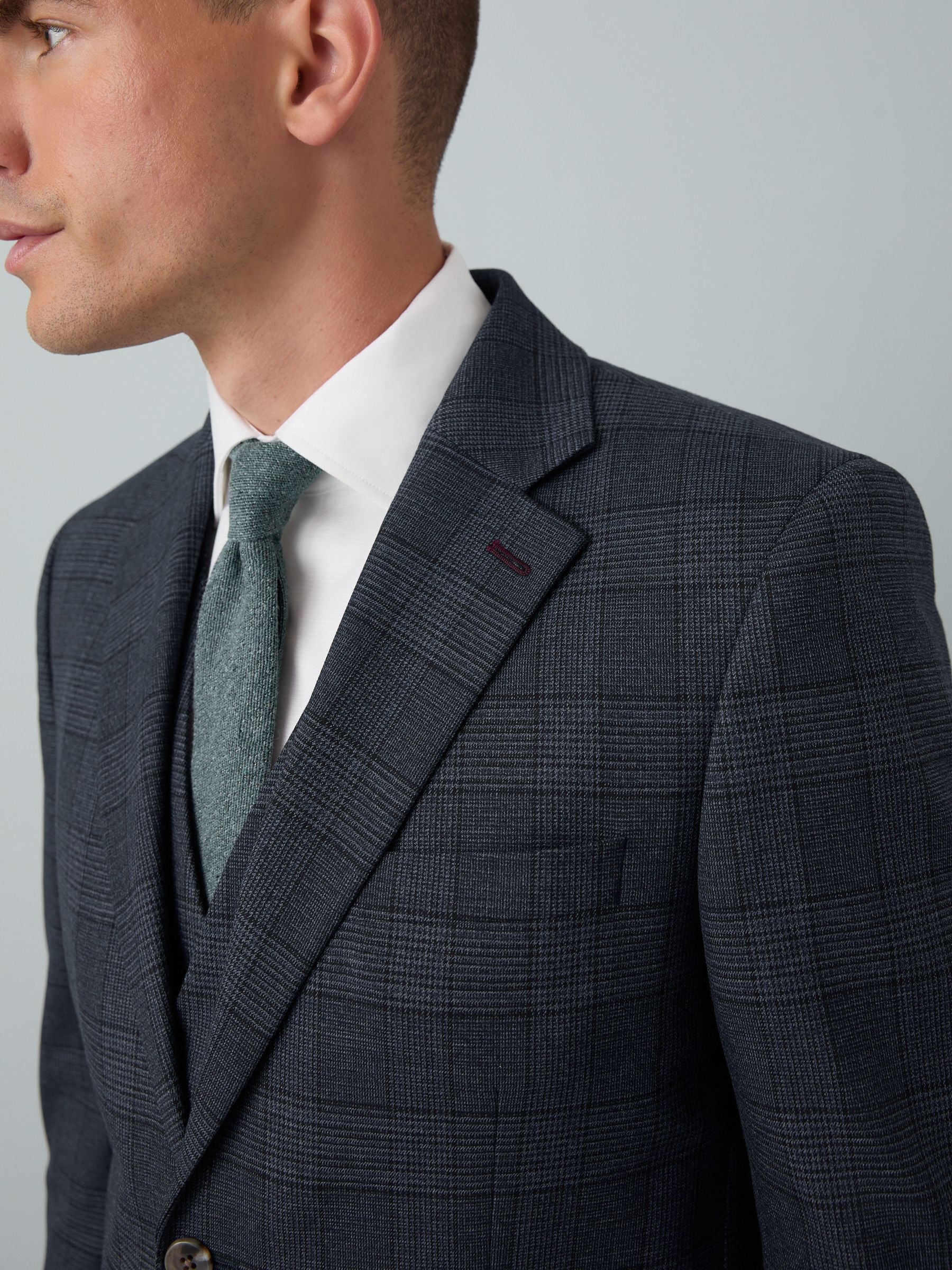 Buy Blue Tailored Fit Trimmed Check Suit Jacket from Next USA