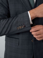 Blue Tailored Fit Trimmed Check Suit Jacket - Image 5 of 11