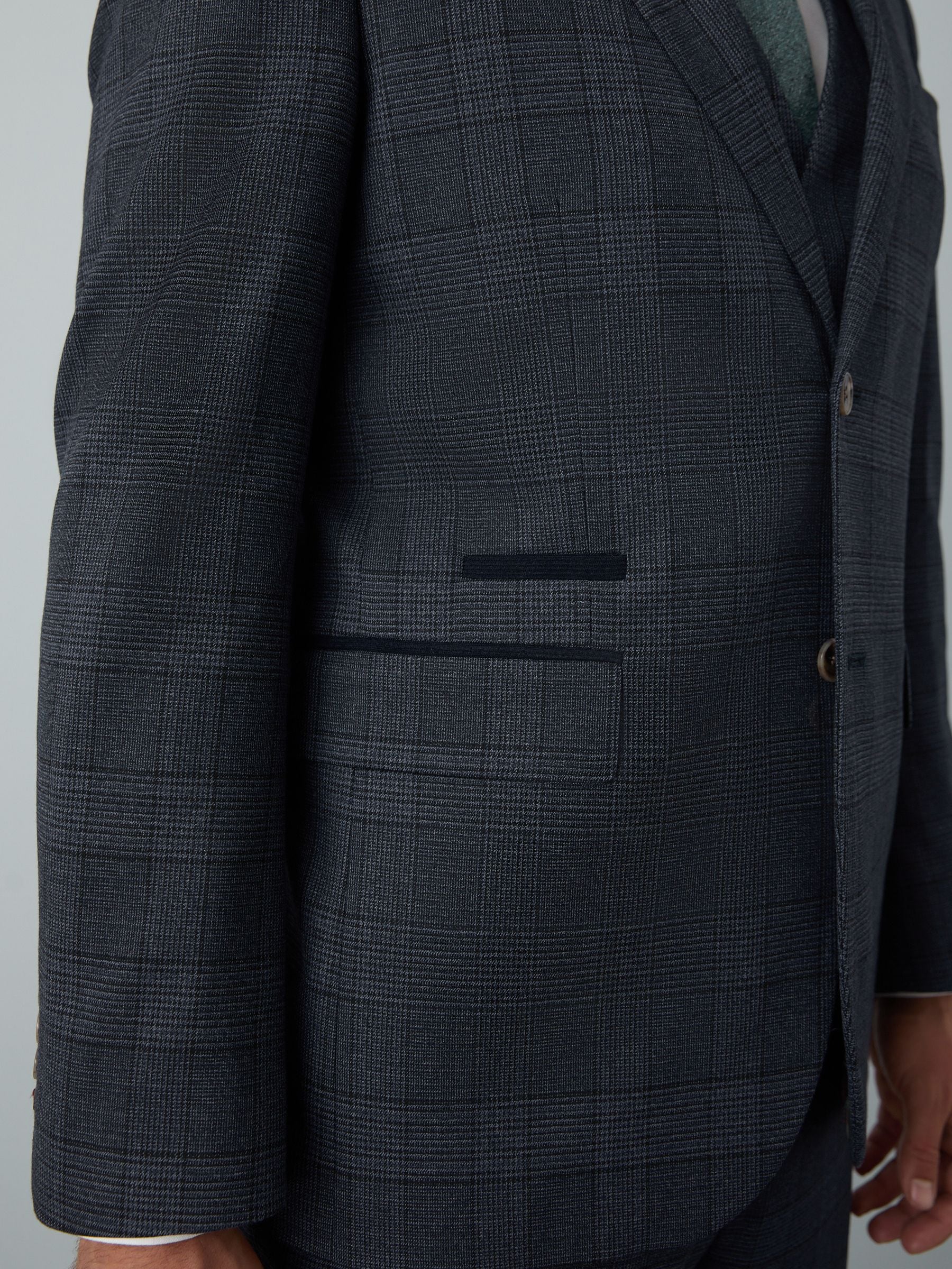 Buy Blue Tailored Fit Trimmed Check Suit Jacket from Next USA
