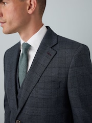 Blue Tailored Fit Trimmed Check Suit Jacket - Image 6 of 11