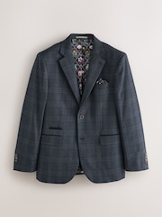 Blue Tailored Fit Trimmed Check Suit Jacket - Image 7 of 11