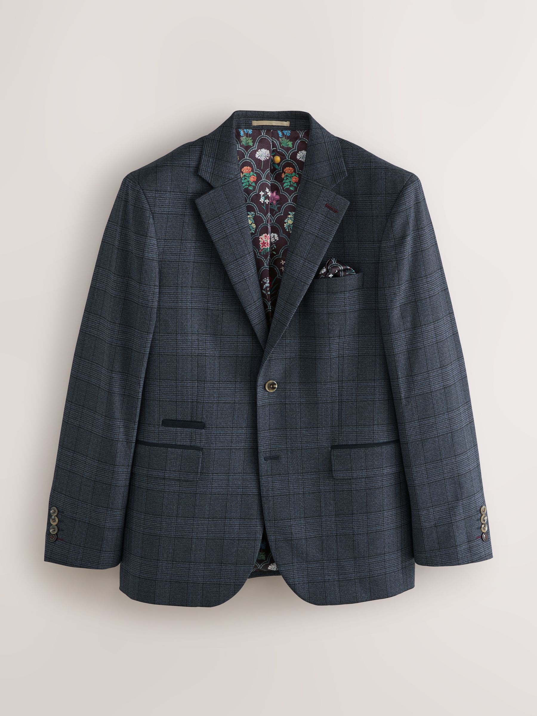 Buy Blue Tailored Fit Trimmed Check Suit Jacket from the Next UK