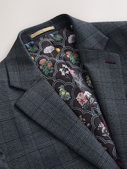 Blue Tailored Fit Trimmed Check Suit Jacket - Image 9 of 11