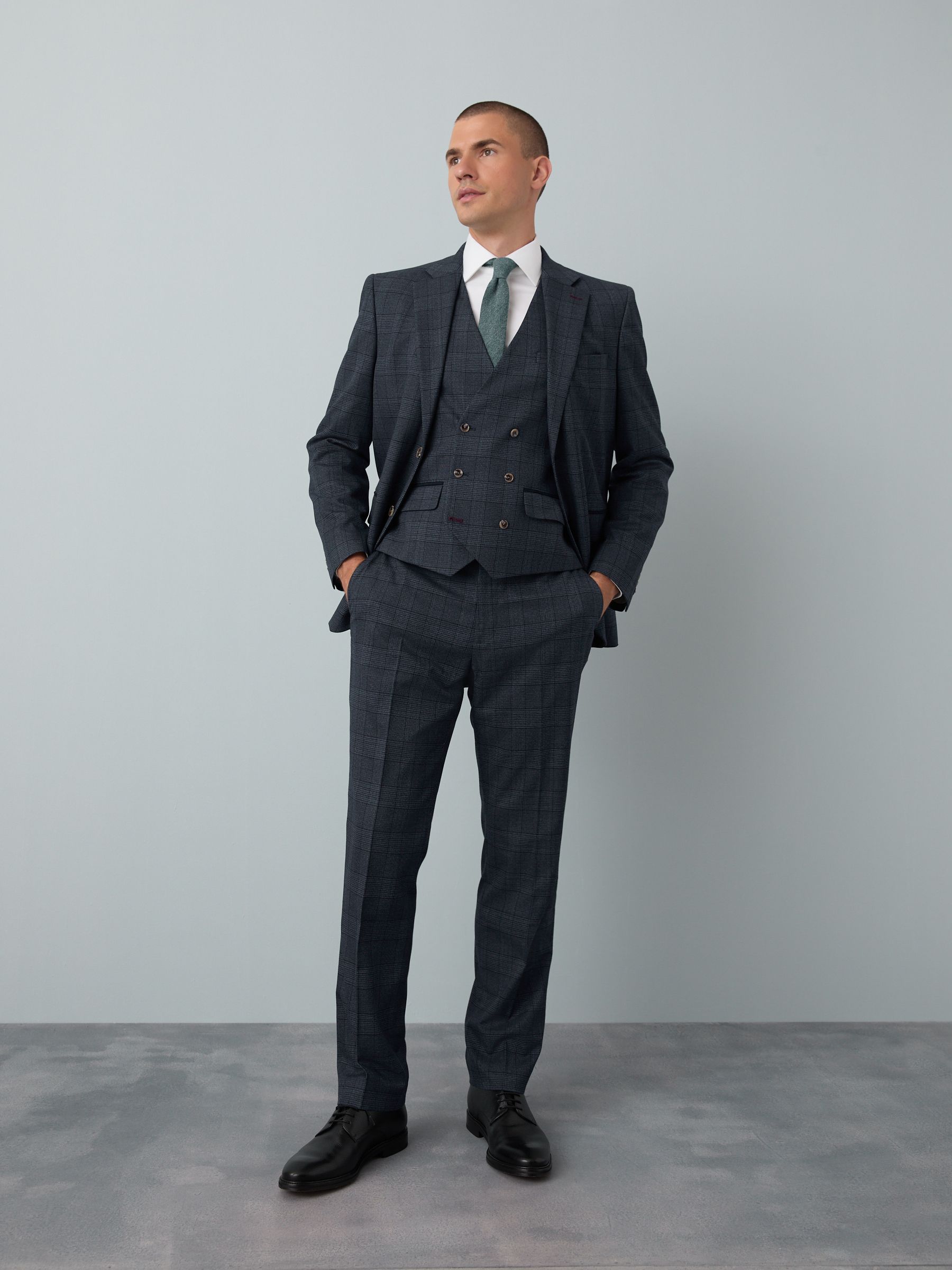Buy Blue Tailored Fit Trimmed Check Suit Trousers from the Next UK