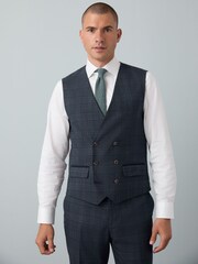 Azul - Chaleco con diseño de cuadros y ribetes para traje - Imagen 1 de 10