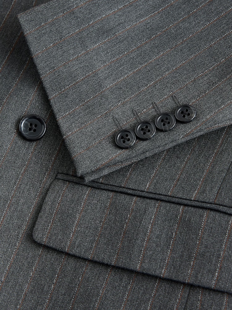 Grey Double Breasted Stripe Suit Jacket - Image 10 of 10
