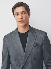 Grey Double Breasted Stripe Suit Jacket - Image 3 of 10