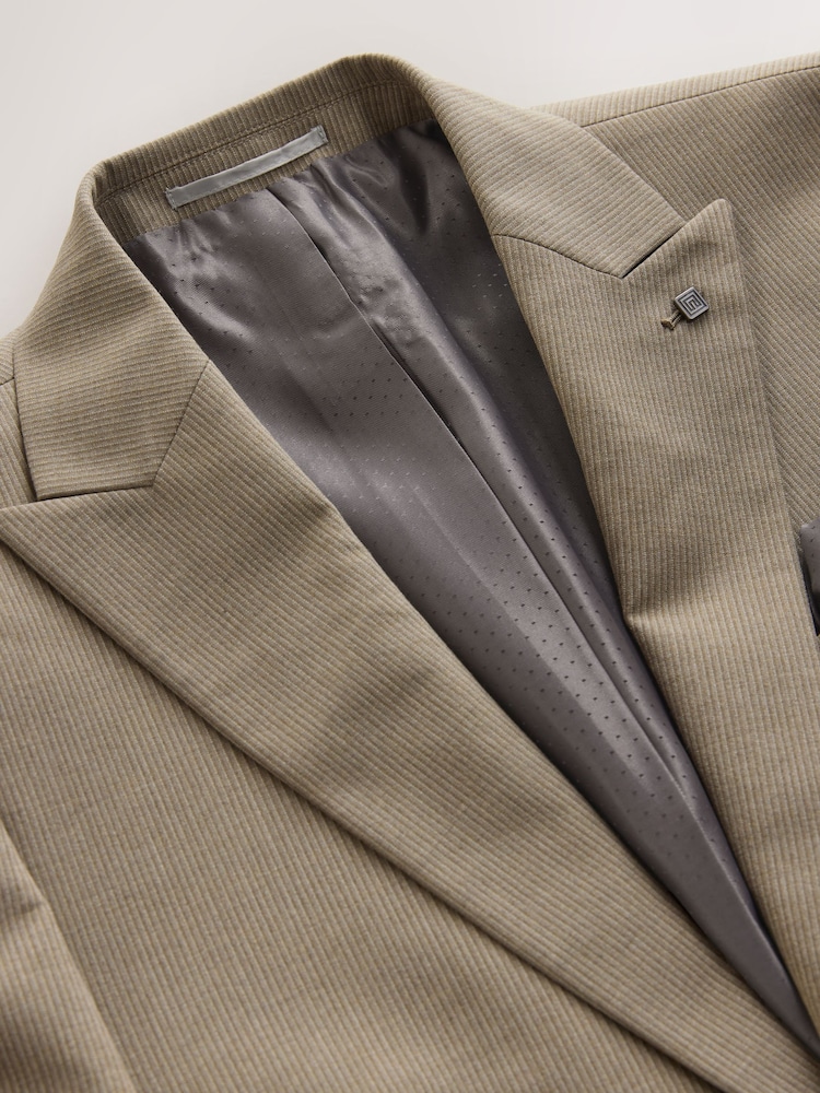 Taupe Slim Fit Striped Suit Jacket - Image 2 of 5