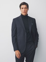 Navy Slim Fit Check Suit Jacket - Image 1 of 8