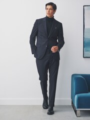 Navy Slim Fit Check Suit Jacket - Image 2 of 8