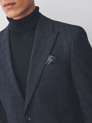 Navy Slim Fit Check Suit Jacket - Image 3 of 8