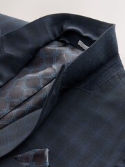 Navy Slim Fit Check Suit Jacket - Image 7 of 8