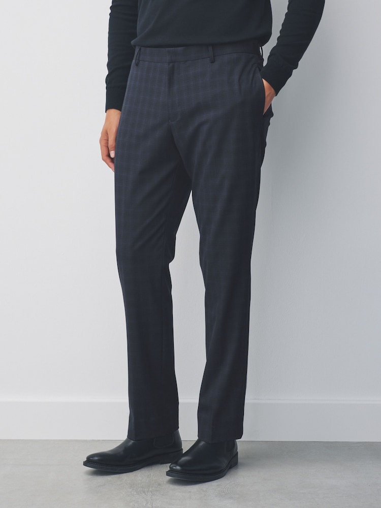 Navy Slim Fit Check Suit Trousers - Image 1 of 9