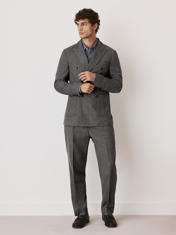 Grey Tailored Fit Wool Blend Check Suit Trousers - Image 2 of 9