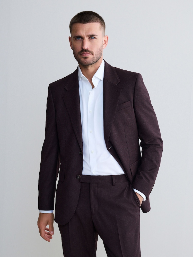 Burgundy Red Slim Fit Signature Zignone Flannel Suit Jacket - Image 1 of 10