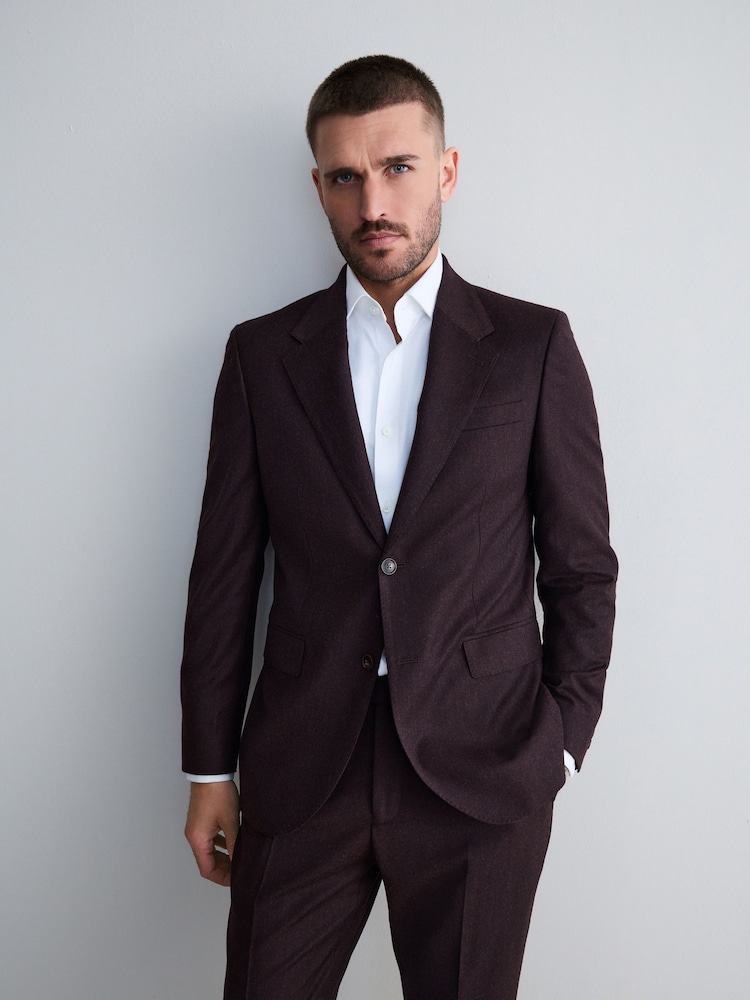 Burgundy Red Slim Fit Signature Zignone Flannel Suit Jacket - Image 2 of 10