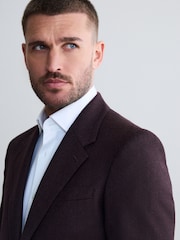 Burgundy Red Slim Fit Signature Zignone Flannel Suit Jacket - Image 5 of 10
