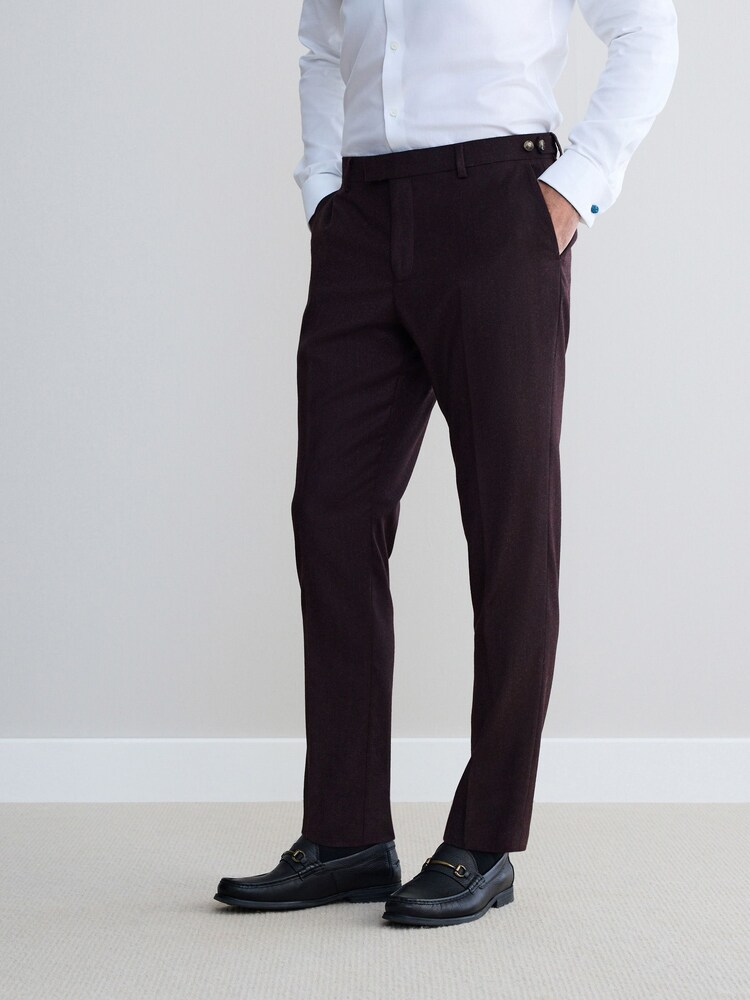 Burgundy Red Slim Fit Signature Zignone Flannel Suit Trousers - Image 1 of 4 Burgundy Red Slim Fit Signature Zignone Flannel Suit Trousers - Image 1 of 4