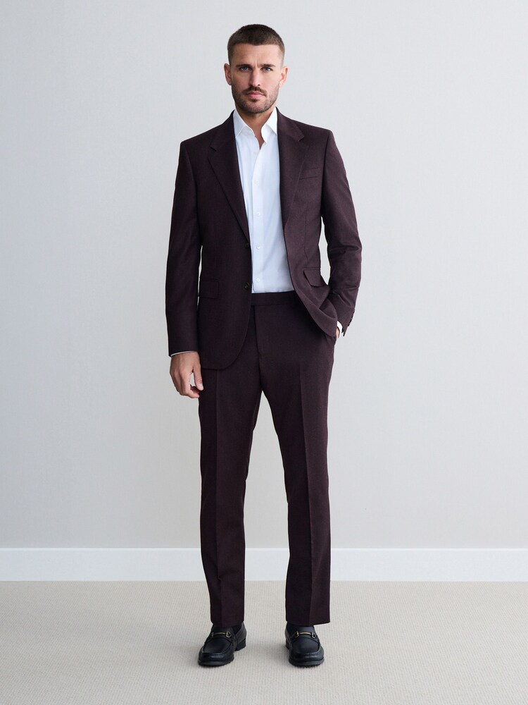 Burgundy Red Slim Fit Signature Zignone Flannel Suit Trousers - Image 2 of 4 Burgundy Red Slim Fit Signature Zignone Flannel Suit Trousers - Image 2 of 4