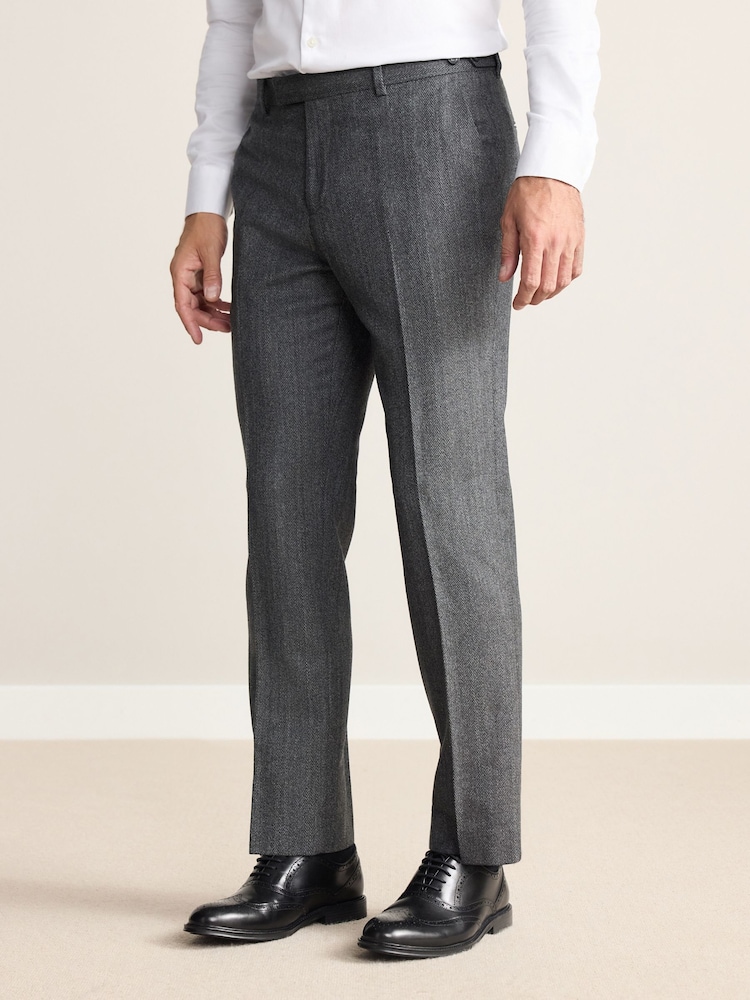 Charcoal Grey Regular Fit Signature Marzotto Herringbone Suit Trousers - Image 1 of 11 Charcoal Grey Regular Fit Signature Marzotto Herringbone Suit Trousers - Image 1 of 11