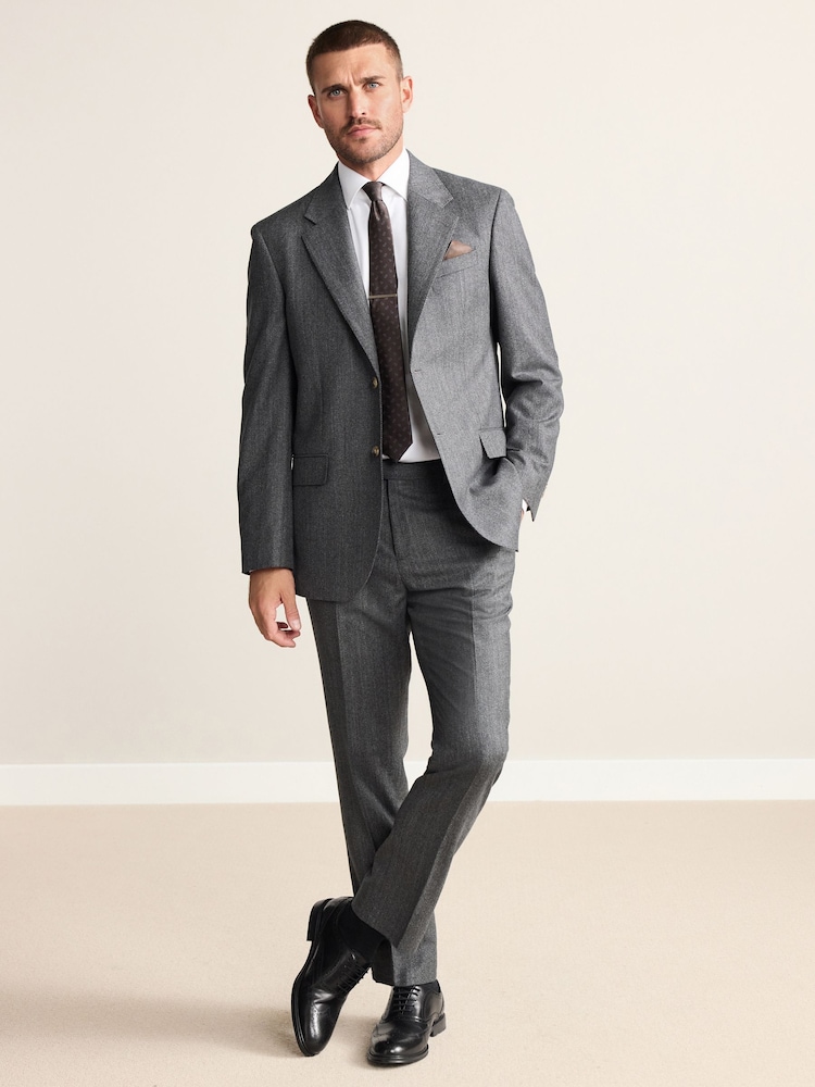 Charcoal Grey Regular Fit Signature Marzotto Herringbone Suit Trousers - Image 2 of 11 Charcoal Grey Regular Fit Signature Marzotto Herringbone Suit Trousers - Image 2 of 11