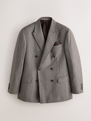 Taupe Double Breasted Signature Marzotto Herringbone Suit Jacket - Image 1 of 5