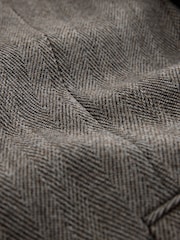 Taupe Brown Double Breasted Signature Marzotto 100% Italian Wool Herringbone Suit Jacket - Image 11 of 11