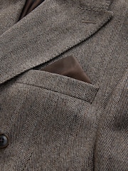 Taupe Double Breasted Signature Marzotto Herringbone Suit Jacket - Image 4 of 5