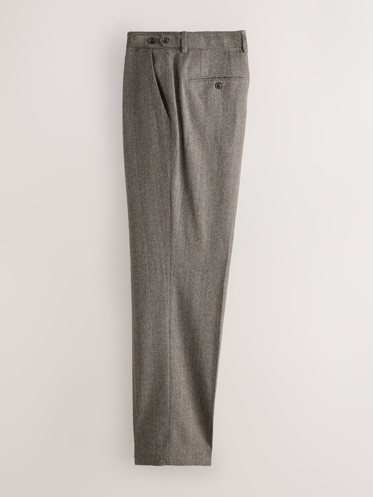 Taupe Tailored Fit Signature Marzotto Herringbone Suit Trousers - Image 2 of 5